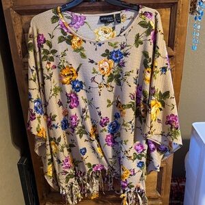 Attitudes by Renee Floral Fringe Blouse - Purple, Yellow, Cream